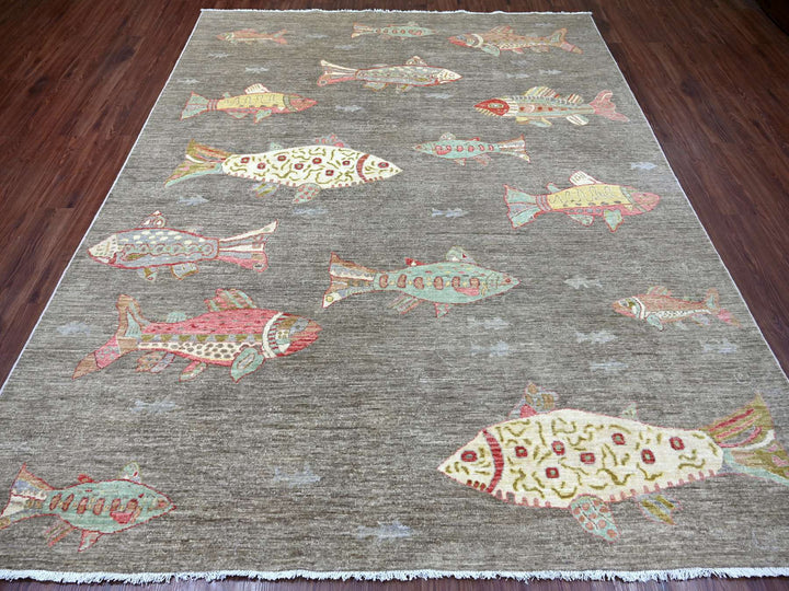 7'9" x 9'7" New Hand Knotted Grey Wool Rectangle Oriental Rug - MOA10221621