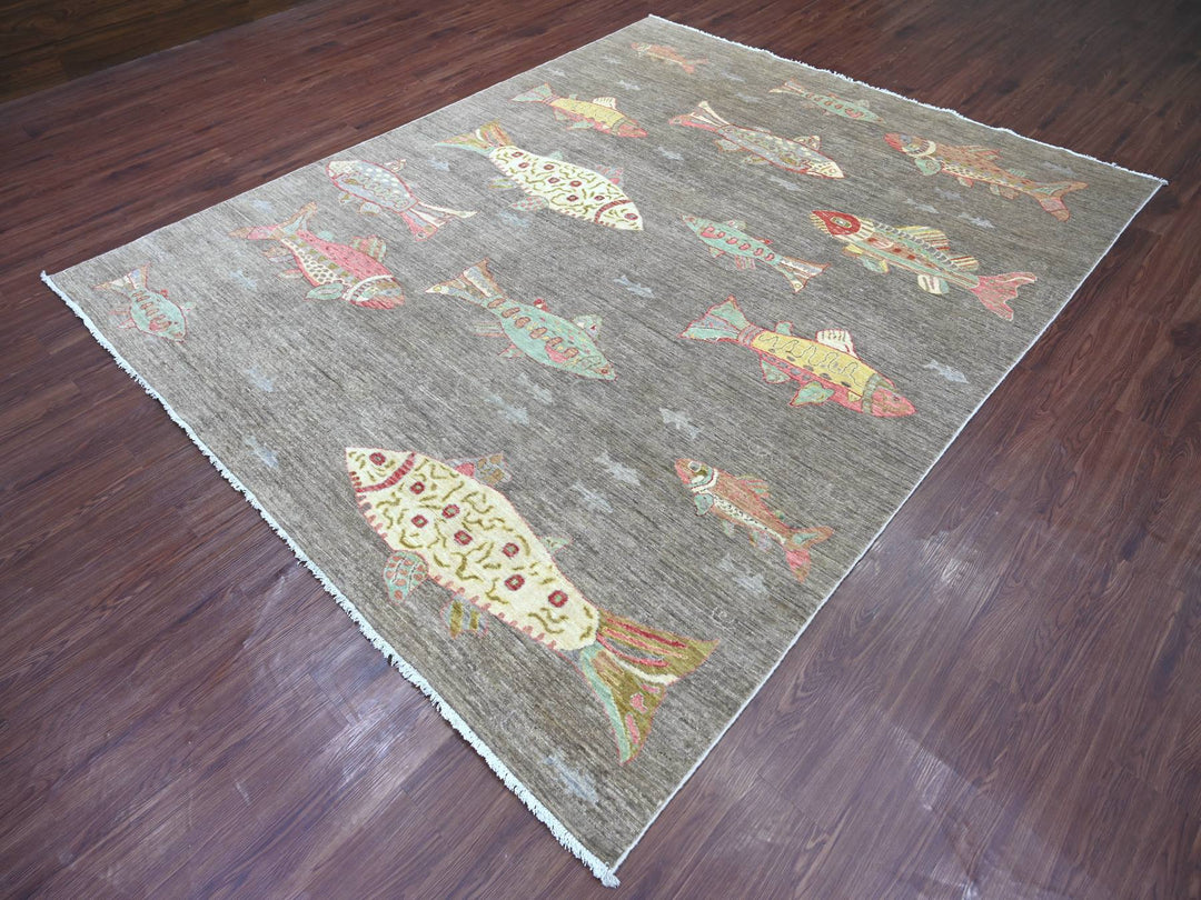 7'9" x 9'7" New Hand Knotted Grey Wool Rectangle Oriental Rug - MOA10221621