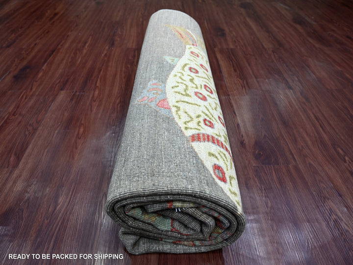 7'9" x 9'7" New Hand Knotted Grey Wool Rectangle Oriental Rug - MOA10221621