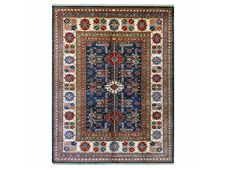 8'1" x 10'2" New Hand Knotted Blue Wool Rectangle Oriental Rug - MOA10221622