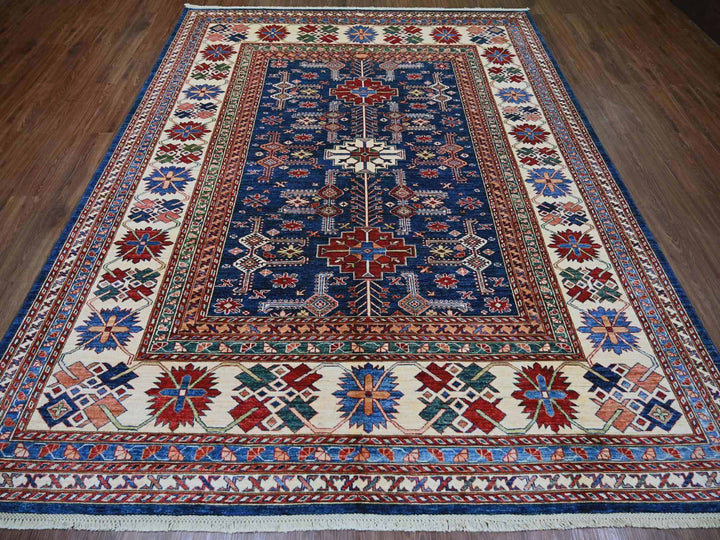 8'1" x 10'2" New Hand Knotted Blue Wool Rectangle Oriental Rug - MOA10221622