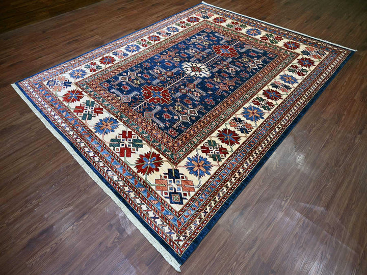 8'1" x 10'2" New Hand Knotted Blue Wool Rectangle Oriental Rug - MOA10221622