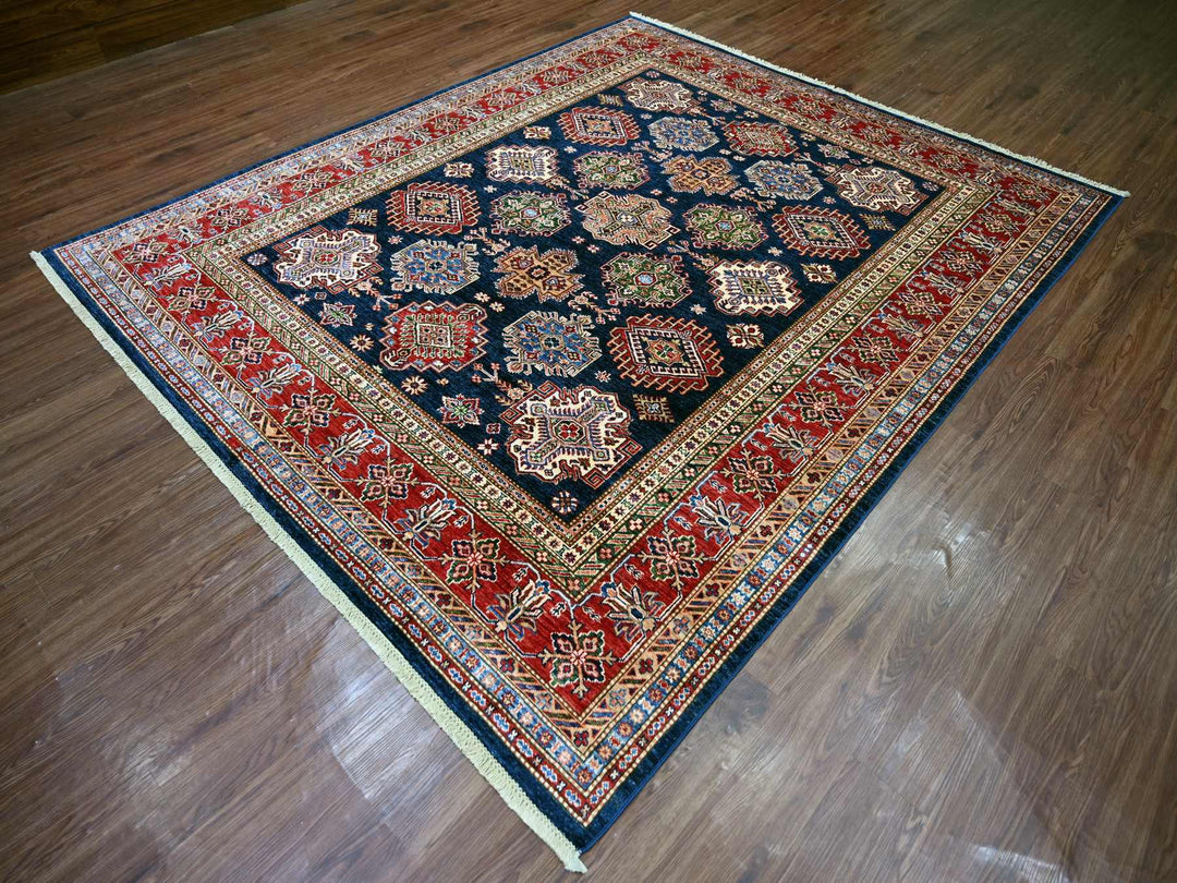 7'11" x 9'5" New Hand Knotted Blue Wool Rectangle Oriental Rug - MOA10221625