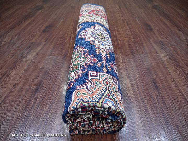 7'11" x 9'5" New Hand Knotted Blue Wool Rectangle Oriental Rug - MOA10221625