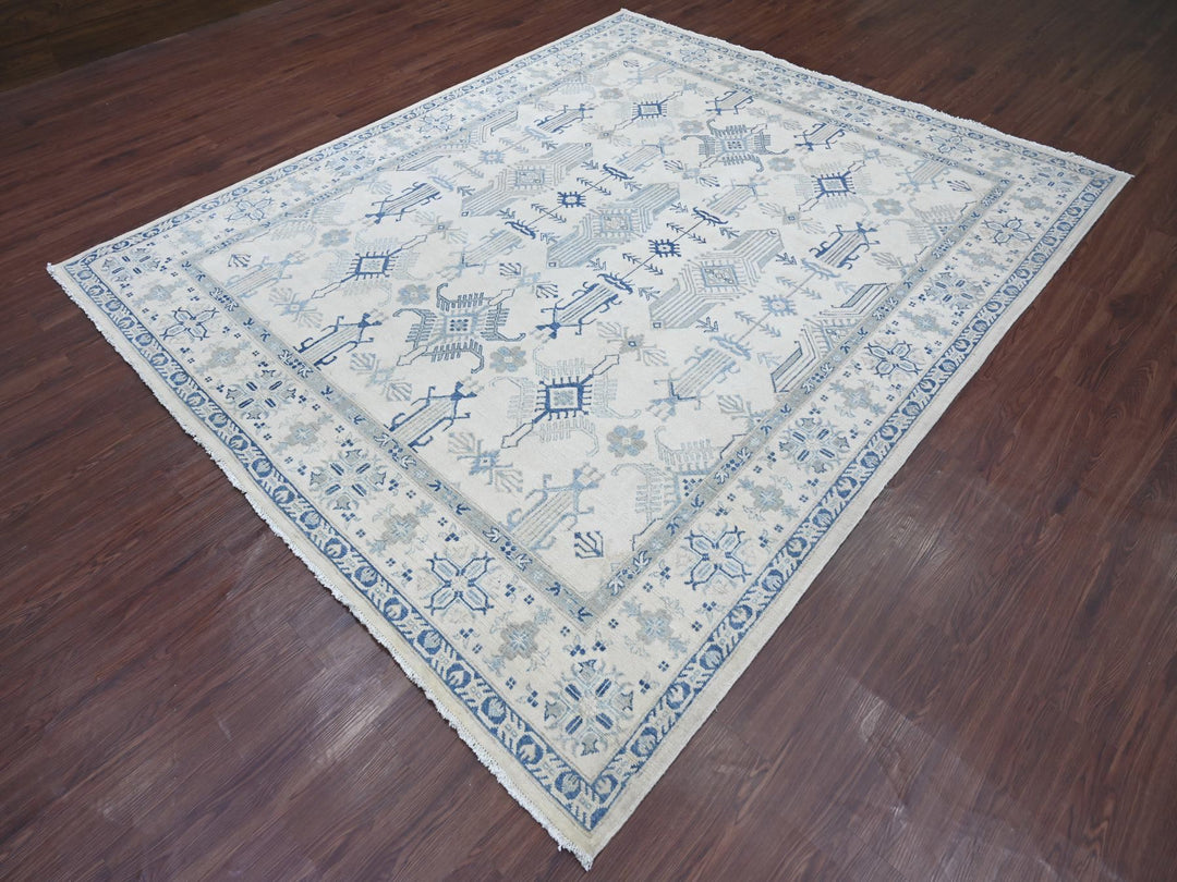 8'0" x 9'6" New Hand Knotted Ivory Wool Rectangle Oriental Rug - MOA10221626