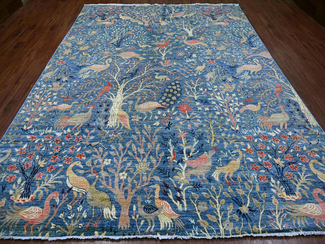 9'1" x 11'10" New Hand Knotted Blue Wool Rectangle Oriental Rug - MOA10221628