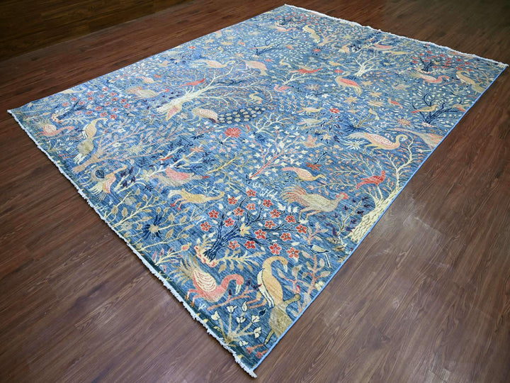 9'1" x 11'10" New Hand Knotted Blue Wool Rectangle Oriental Rug - MOA10221628