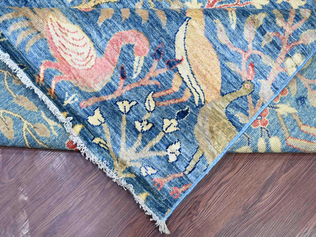 9'1" x 11'10" New Hand Knotted Blue Wool Rectangle Oriental Rug - MOA10221628
