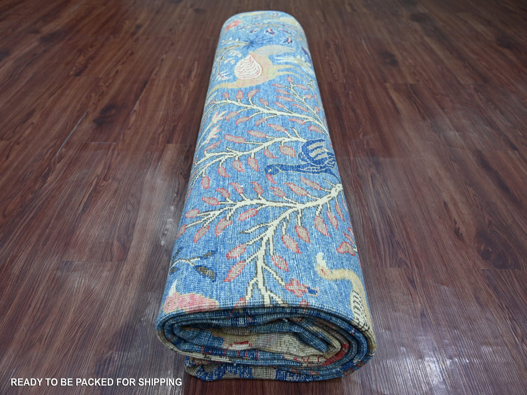 9'1" x 11'10" New Hand Knotted Blue Wool Rectangle Oriental Rug - MOA10221628
