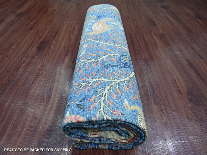 9'1" x 11'10" New Hand Knotted Blue Wool Rectangle Oriental Rug - MOA10221628