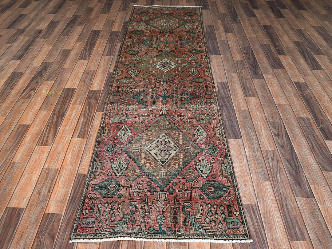 2'7" x 8'9" Vintage Hand Knotted Red Wool Runner Oriental Rug - MOA1022162