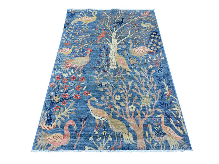 3'11" x 5'11" New Hand Knotted Blue Wool Rectangle Oriental Rug - MOA10221631