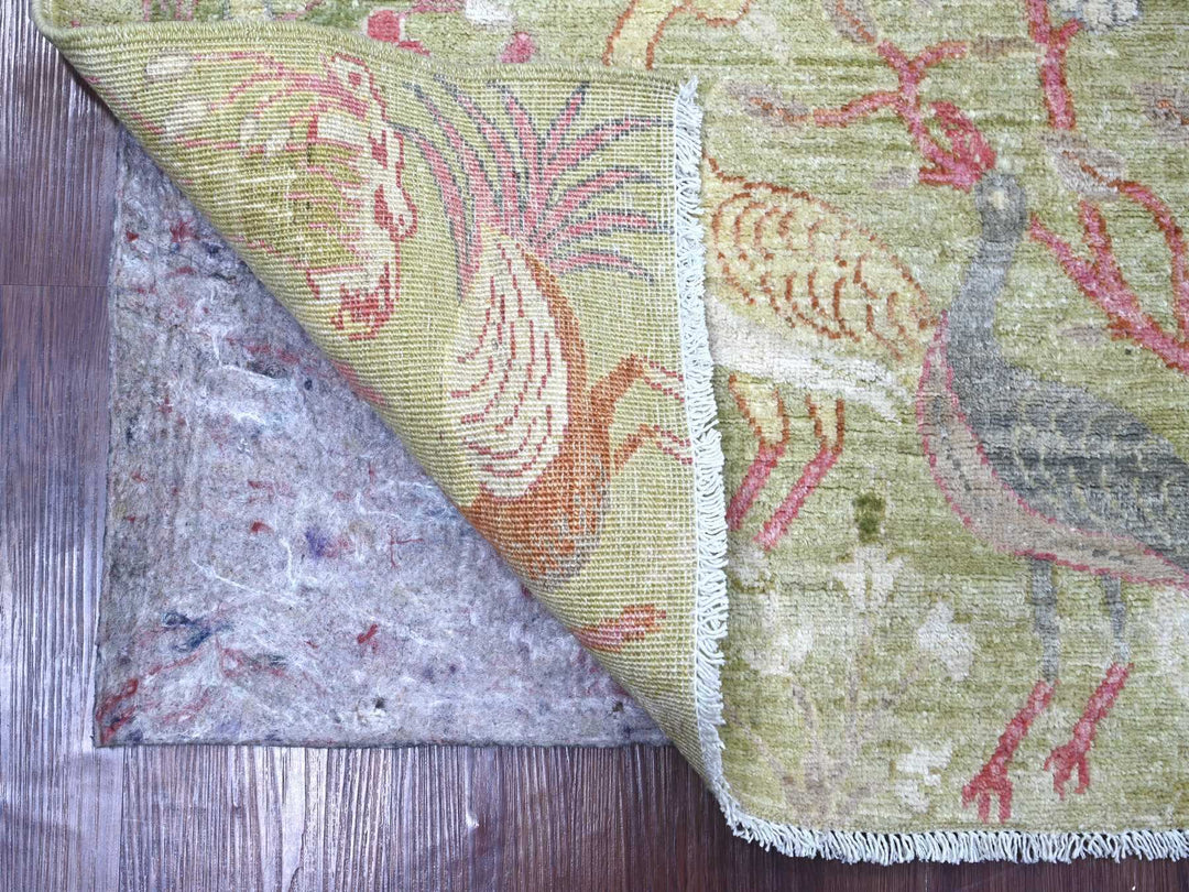 3'11" x 5'8" New Hand Knotted Green Wool Rectangle Oriental Rug - MOA10221632