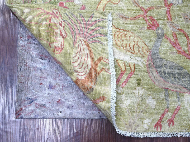 3'11" x 5'8" New Hand Knotted Green Wool Rectangle Oriental Rug - MOA10221632
