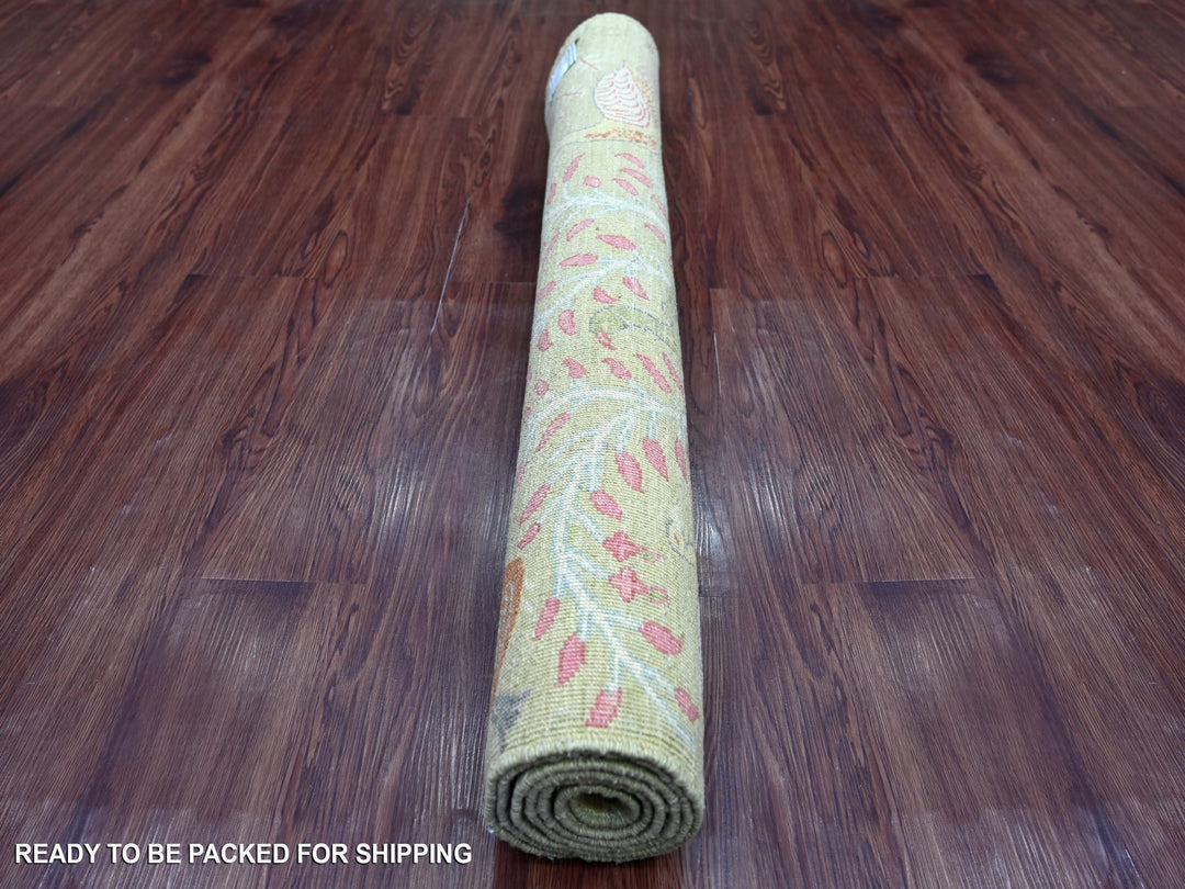 3'11" x 5'8" New Hand Knotted Green Wool Rectangle Oriental Rug - MOA10221632