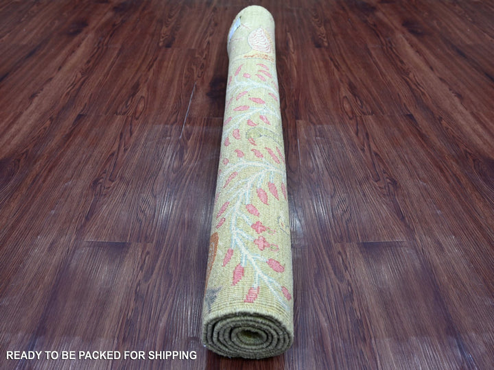 3'11" x 5'8" New Hand Knotted Green Wool Rectangle Oriental Rug - MOA10221632