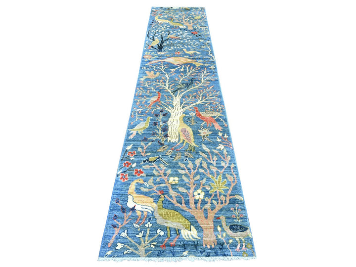2'7" x 11'9" New Hand Knotted Blue Wool Runner Oriental Rug - MOA10221634