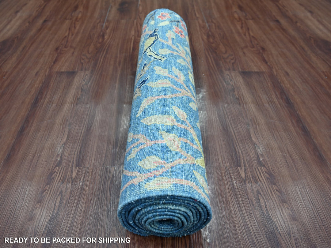 2'7" x 11'9" New Hand Knotted Blue Wool Runner Oriental Rug - MOA10221634