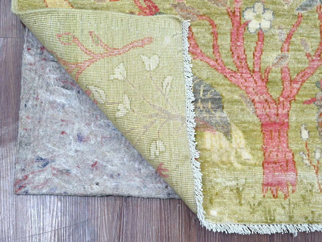 2'6" x 5'9" New Hand Knotted Green Wool Runner Oriental Rug - MOA10221635