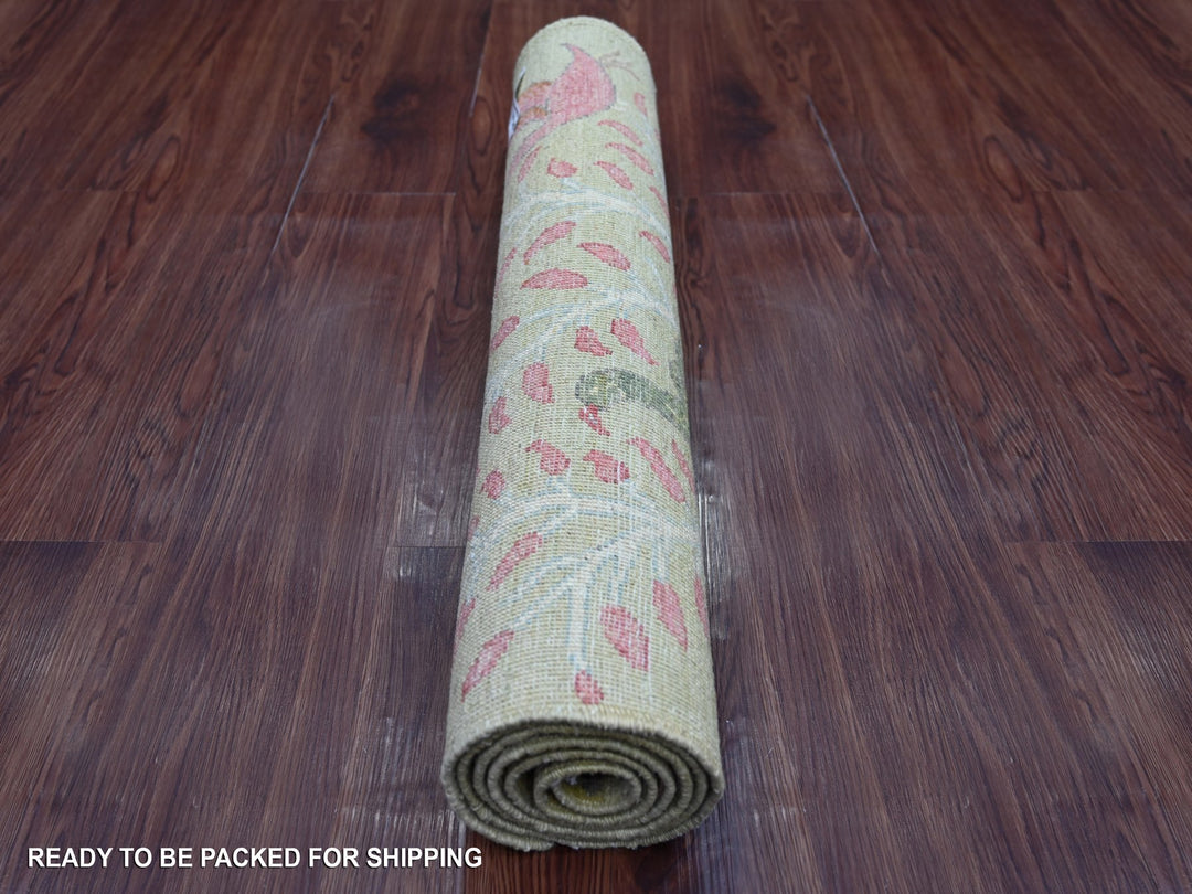 2'6" x 5'9" New Hand Knotted Green Wool Runner Oriental Rug - MOA10221635