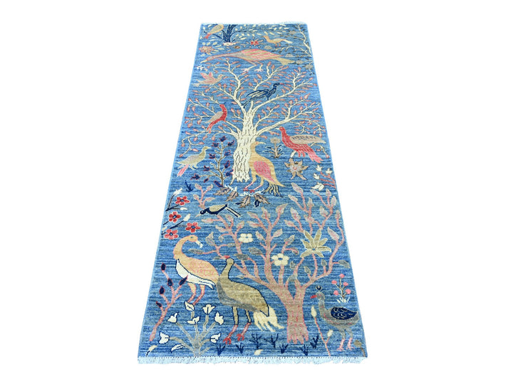 2'8" x 7'10" New Hand Knotted Blue Wool Runner Oriental Rug - MOA10221637