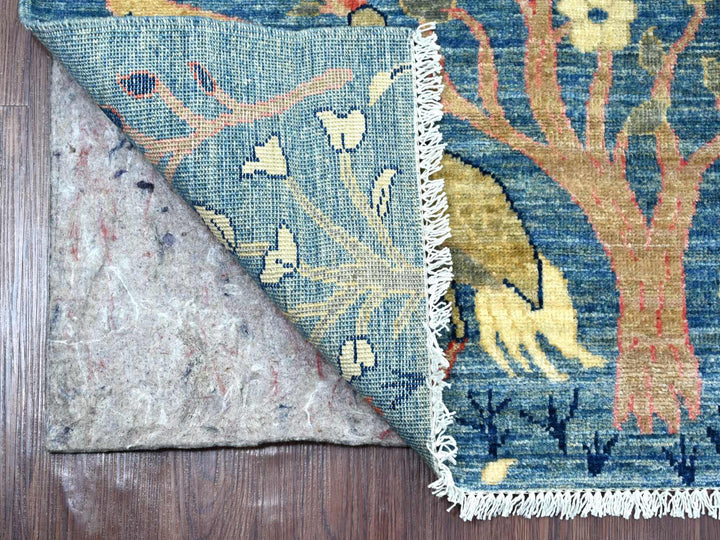 2'8" x 7'10" New Hand Knotted Blue Wool Runner Oriental Rug - MOA10221637