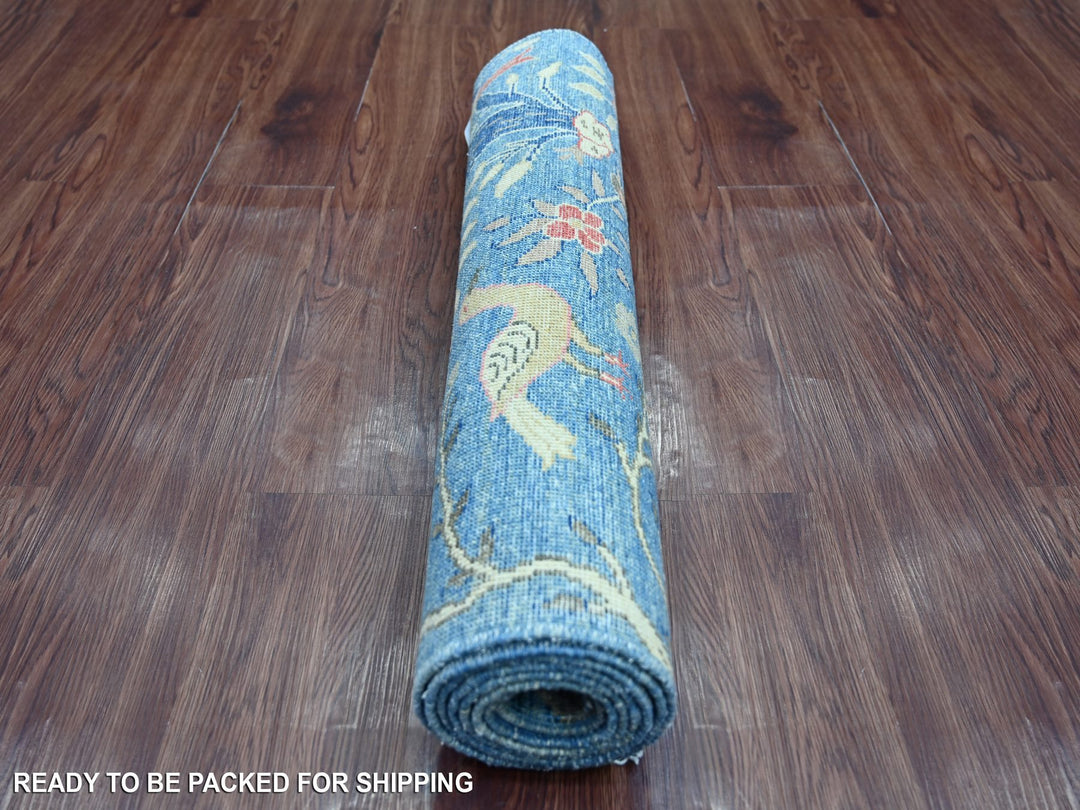 2'8" x 7'10" New Hand Knotted Blue Wool Runner Oriental Rug - MOA10221637