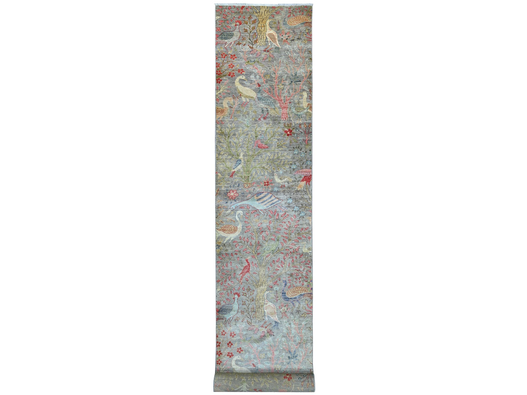2'11" x 21'4" New Hand Knotted Grey Wool Runner Oriental Rug - MOA10221638