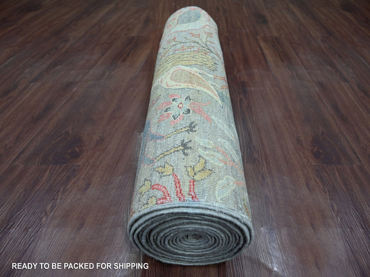 2'11" x 21'4" New Hand Knotted Grey Wool Runner Oriental Rug - MOA10221638