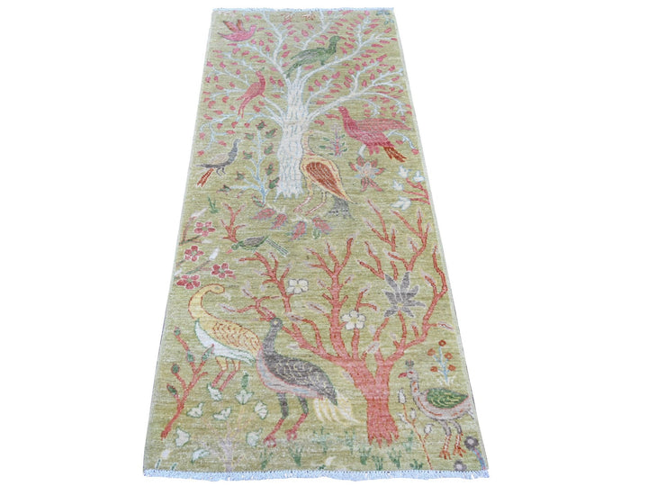 2'7" x 5'11" New Hand Knotted Green Wool Runner Oriental Rug - MOA10221640