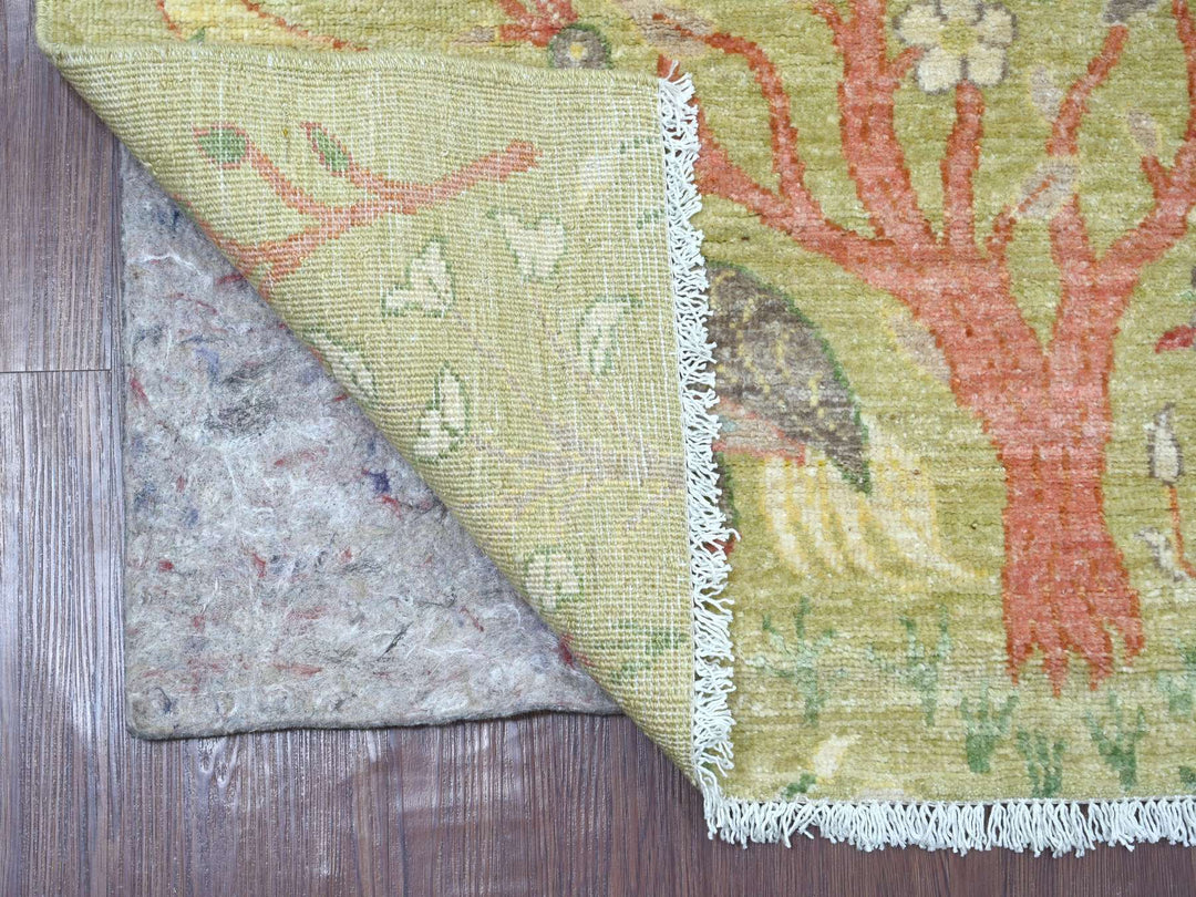 2'7" x 5'11" New Hand Knotted Green Wool Runner Oriental Rug - MOA10221640