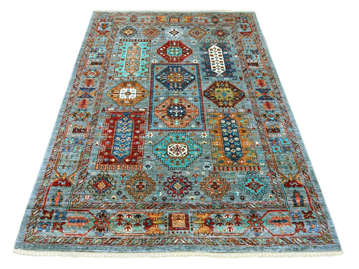 5'1" x 6'11" New Hand Knotted Grey Wool Rectangle Oriental Rug - MOA10221643