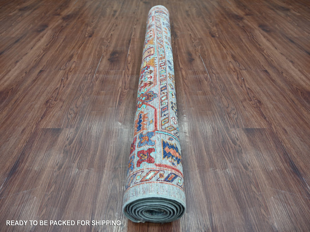 5'1" x 6'11" New Hand Knotted Grey Wool Rectangle Oriental Rug - MOA10221643