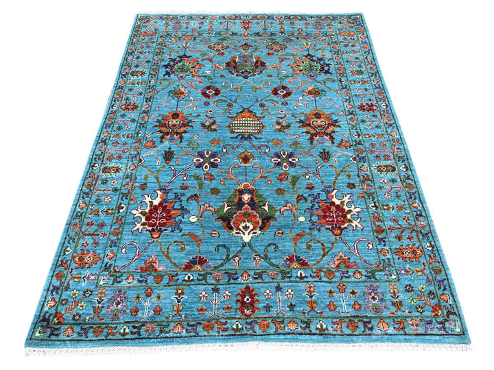 4'11" x 6'8" New Hand Knotted Blue Wool Rectangle Oriental Rug - MOA10221646