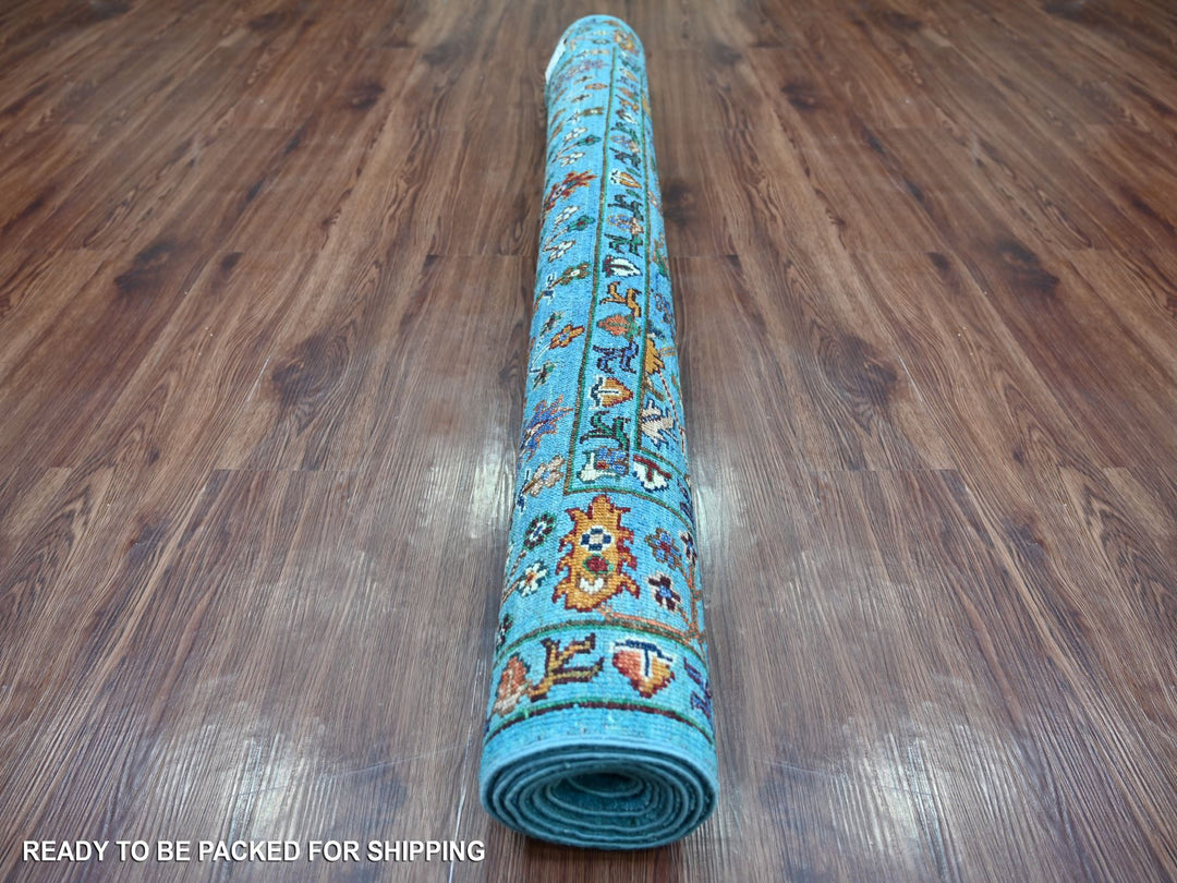 4'11" x 6'8" New Hand Knotted Blue Wool Rectangle Oriental Rug - MOA10221646