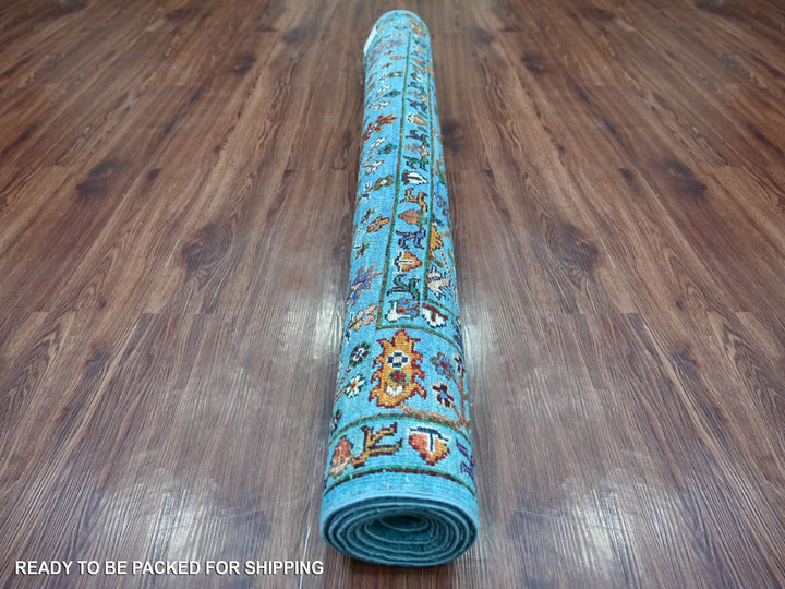 4'11" x 6'8" New Hand Knotted Blue Wool Rectangle Oriental Rug - MOA10221646