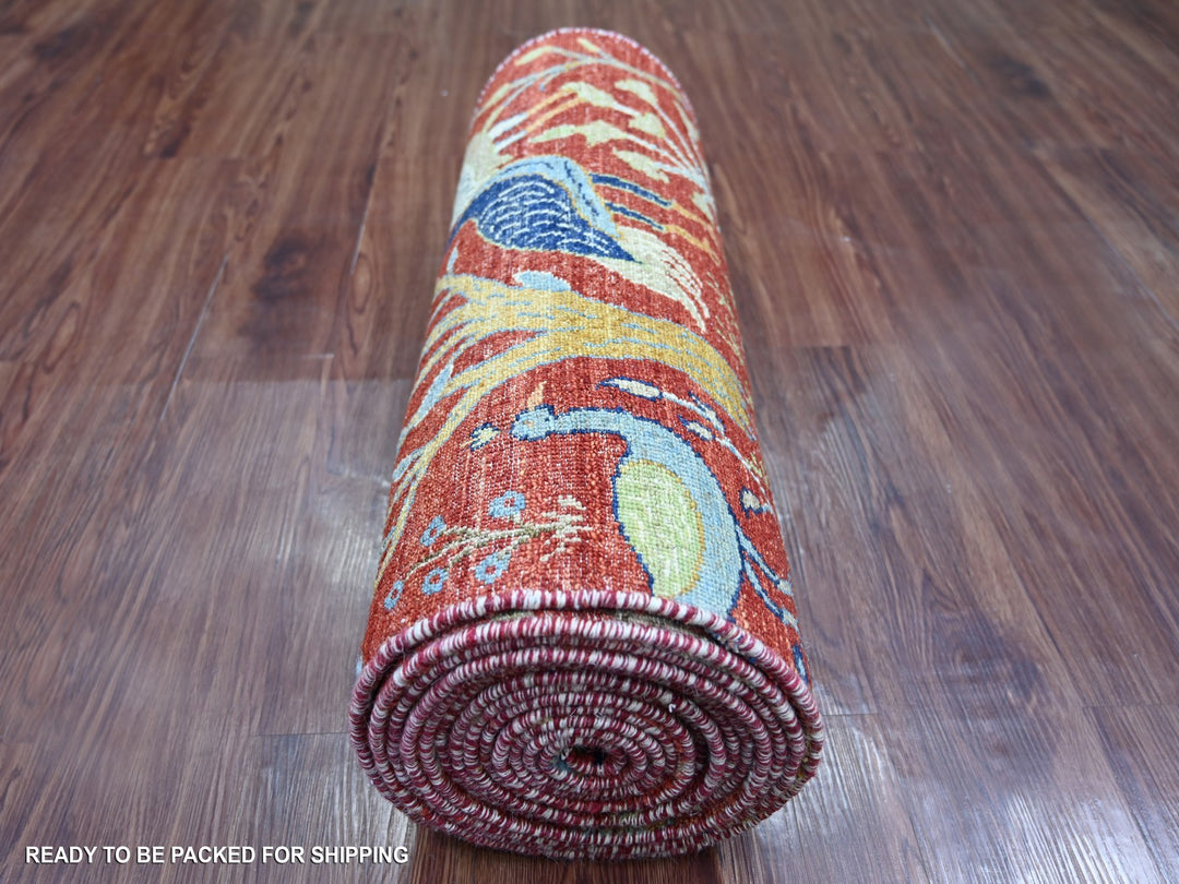 2'7" x 19'9" New Hand Knotted Red Wool Runner Oriental Rug - MOA10221647