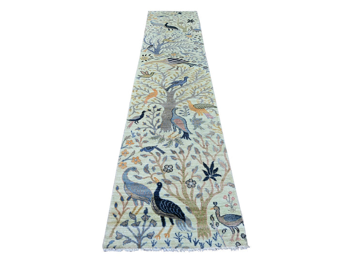 2'7" x 12'3" New Hand Knotted Green Wool Runner Oriental Rug - MOA10221648