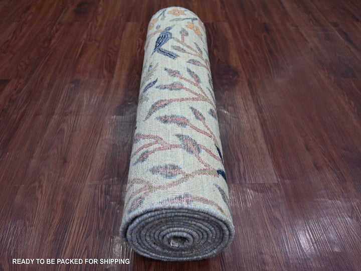 2'7" x 12'3" New Hand Knotted Green Wool Runner Oriental Rug - MOA10221648