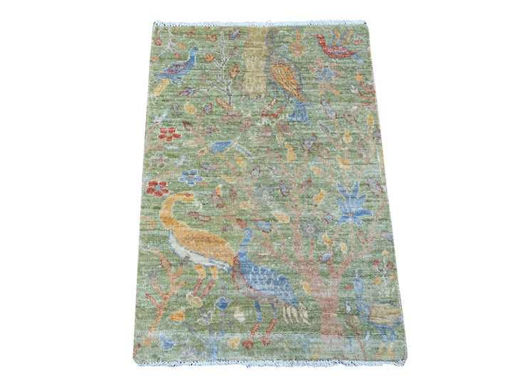 2'1" x 3'0" New Hand Knotted Green Wool Rectangle Oriental Rug - MOA10221649
