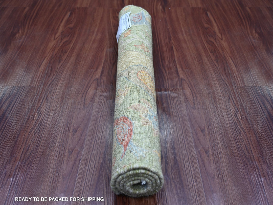 2'1" x 3'0" New Hand Knotted Green Wool Rectangle Oriental Rug - MOA10221649