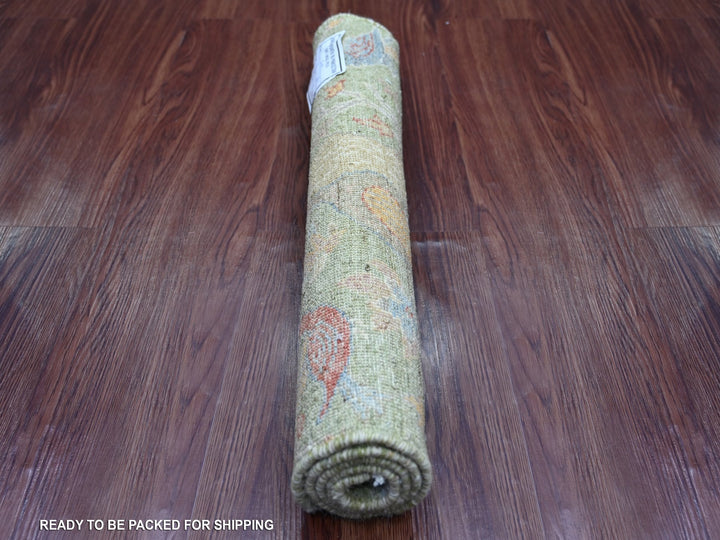 2'1" x 3'0" New Hand Knotted Green Wool Rectangle Oriental Rug - MOA10221649
