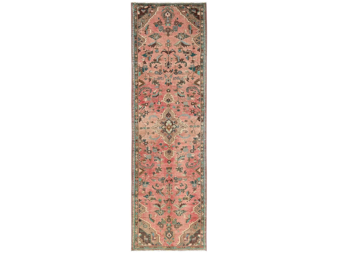 2'7" x 9'2" Vintage Hand Knotted Pink Wool Runner Oriental Rug - MOA1022164
