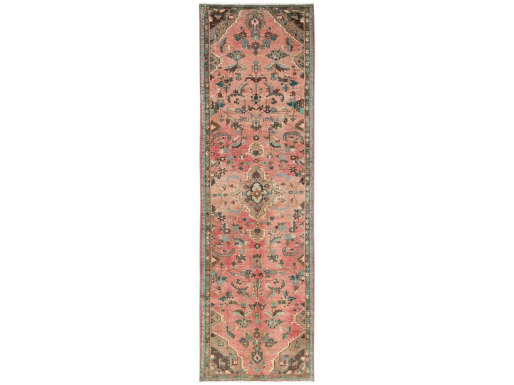 2'7" x 9'2" Vintage Hand Knotted Pink Wool Runner Oriental Rug - MOA1022164