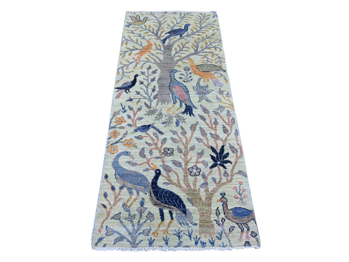 2'7" x 6'3" New Hand Knotted Green Wool Runner Oriental Rug - MOA10221650