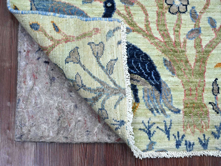 2'7" x 6'3" New Hand Knotted Green Wool Runner Oriental Rug - MOA10221650