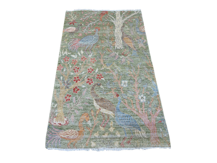 3'0" x 5'0" New Hand Knotted Green Wool Rectangle Oriental Rug - MOA10221651