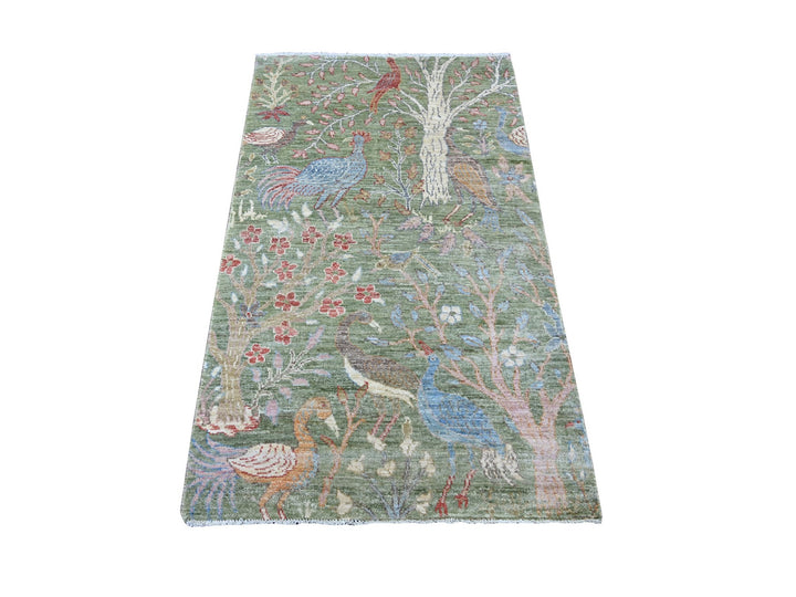 3'0" x 4'11" New Hand Knotted Green Wool Rectangle Oriental Rug - MOA10221653