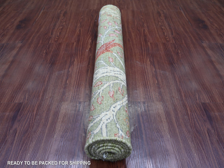 3'0" x 4'11" New Hand Knotted Green Wool Rectangle Oriental Rug - MOA10221653