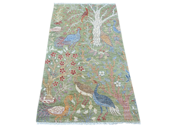 3'0" x 5'3" New Hand Knotted Green Wool Rectangle Oriental Rug - MOA10221655